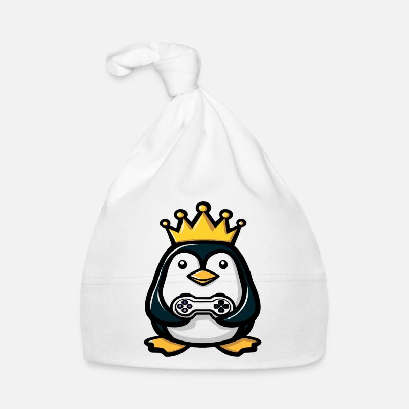 Pinguin mit gaming controller und Krone Baby Bio-Mütze