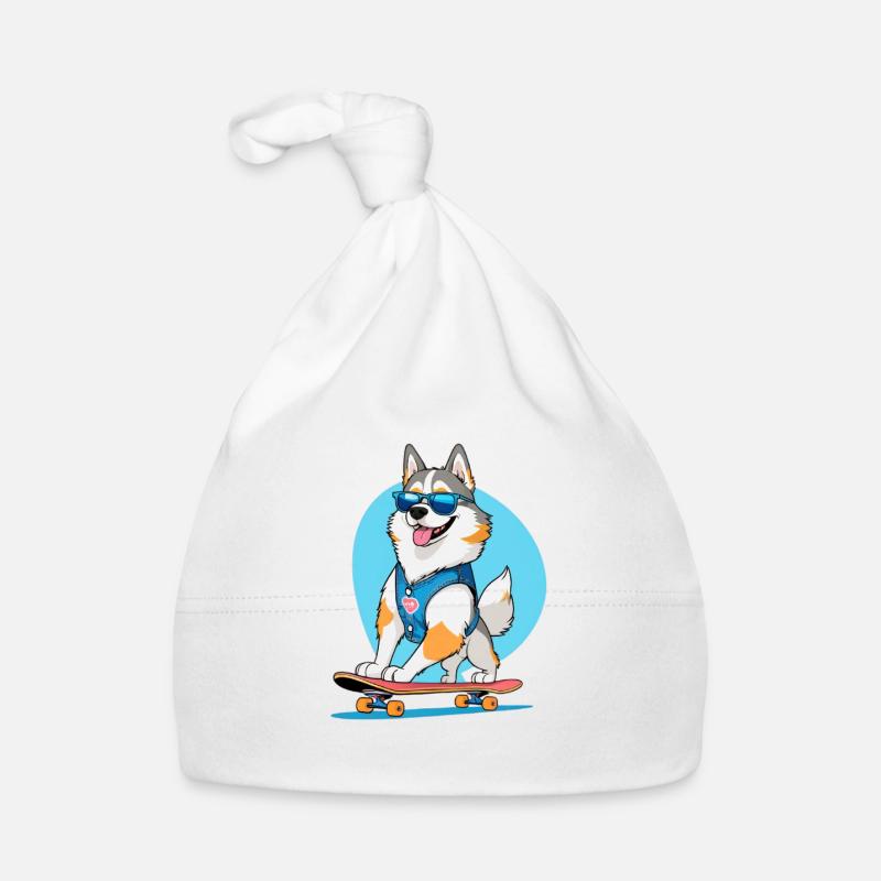Corgi auf Skateboard Denim-Weste Baby Bio-Mütze