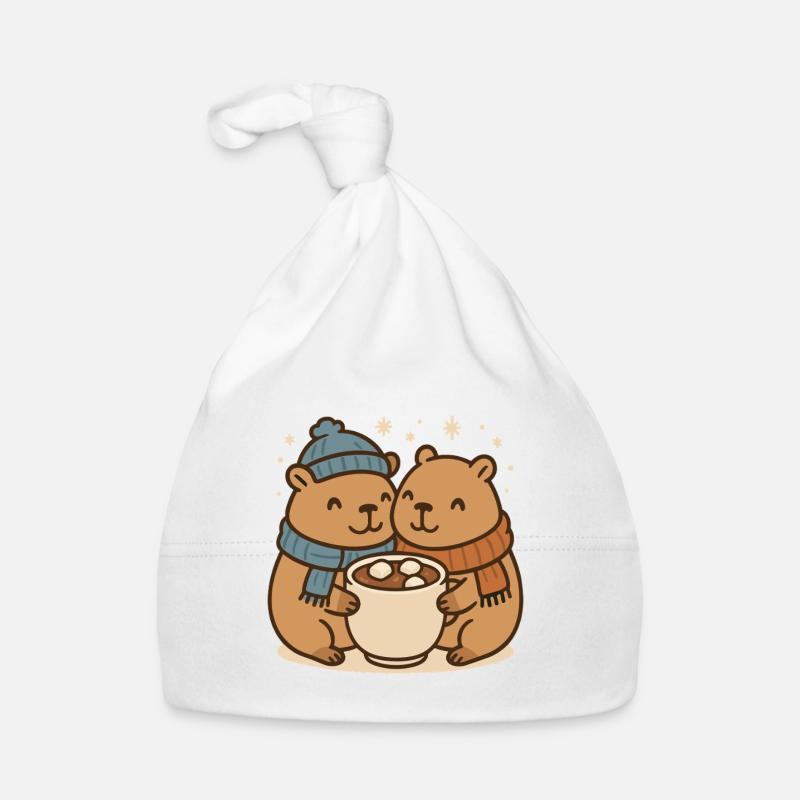 Couple de capybaras avec chocolat chaud Bonnet bio Bébé