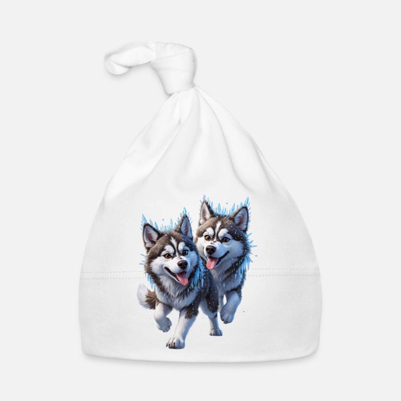 Zwei Husky mit Schnee und Eiszapfen Baby Bio-Mütze