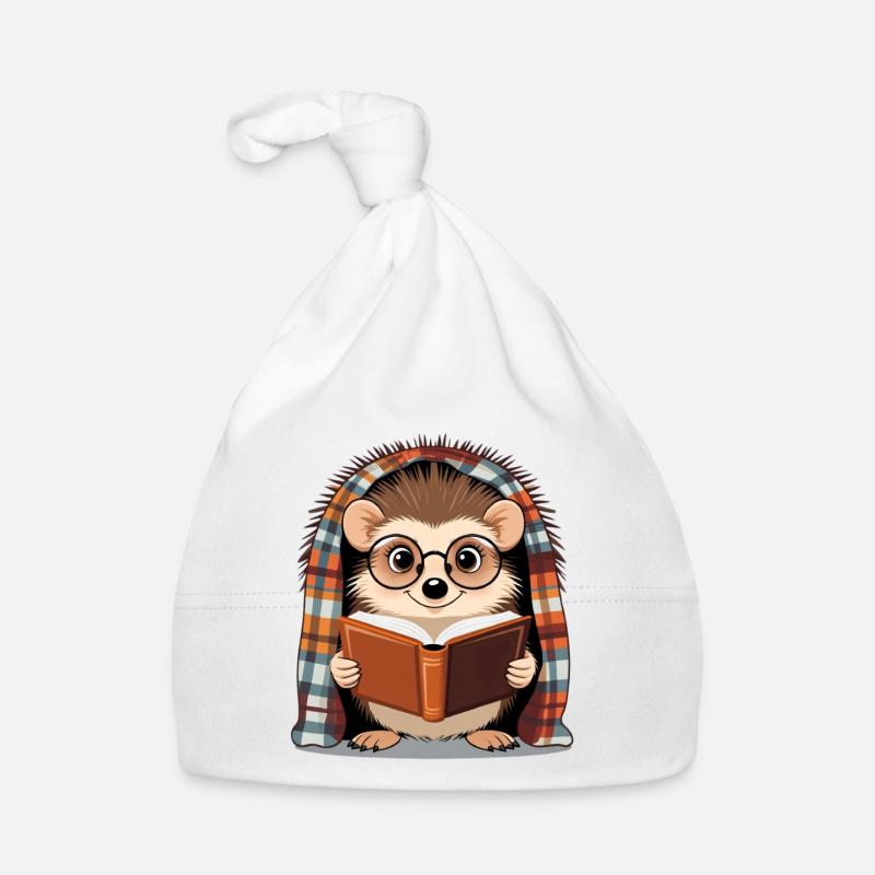 Hérisson lit un livre sous un plaid Bonnet bio Bébé