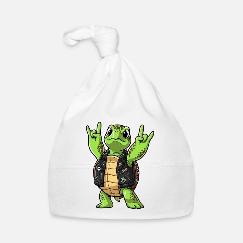 Rock and Roll Turtle Wearing Leather Jacket Organic Baby Cap