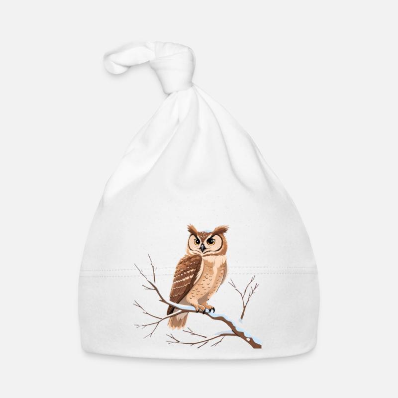 Winter Eulenblick auf Schneezweig Baby Bio-Mütze