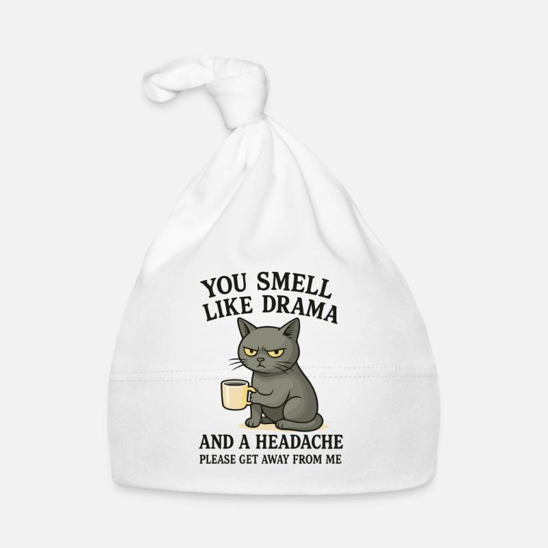 Grimmige Katze mit Kaffee Spruch Baby Bio-Mütze