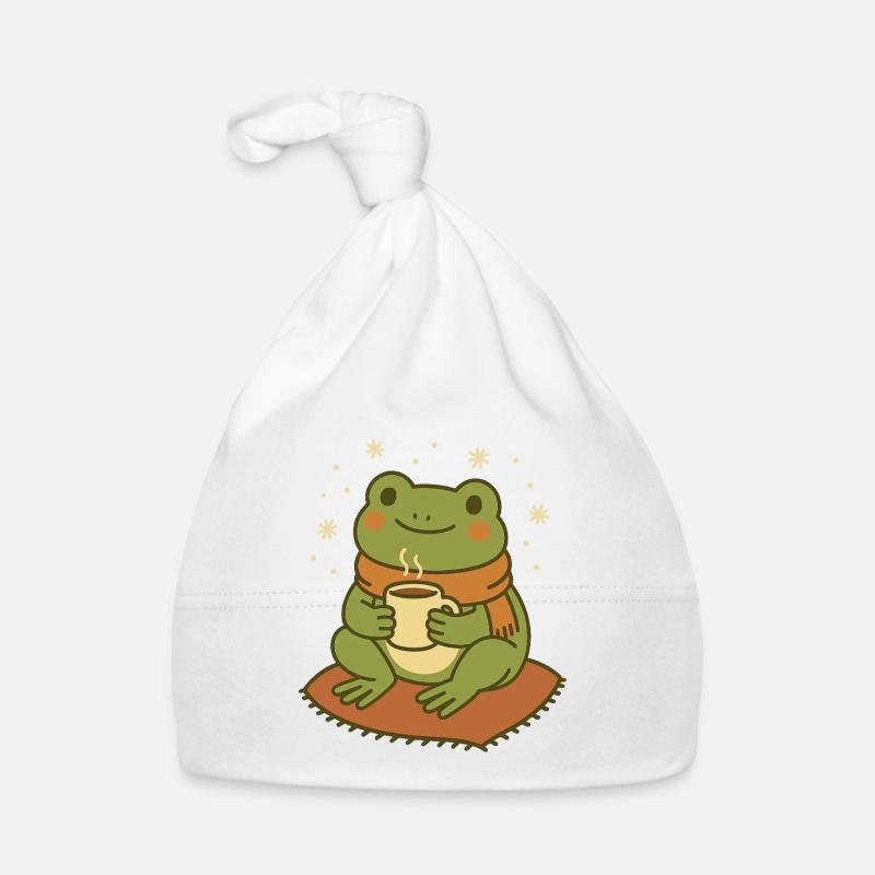 Winterfrosch mit Schal und Tee – Cozy Frog Baby Bio-Mütze