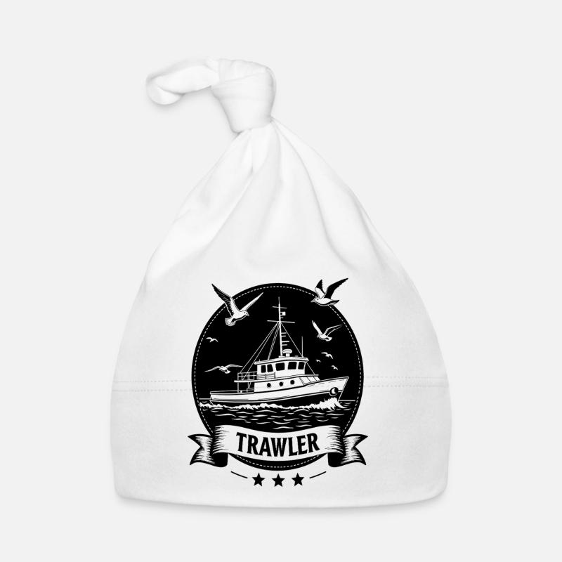 Trawler Nautical Seafaring Silhouette Organic Baby Cap