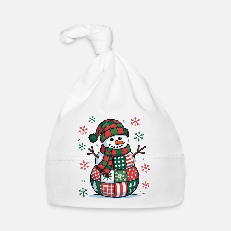 Schneemann Patchwork  - Baby Bio-Mütze - Weiß