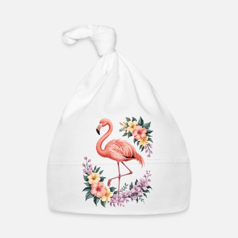 Flamant tropical avec des fleurs Bonnet bio Bébé