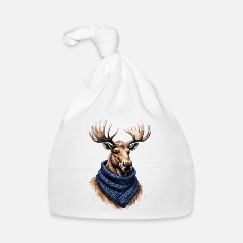 Moose with blue scarf Organic Baby Cap