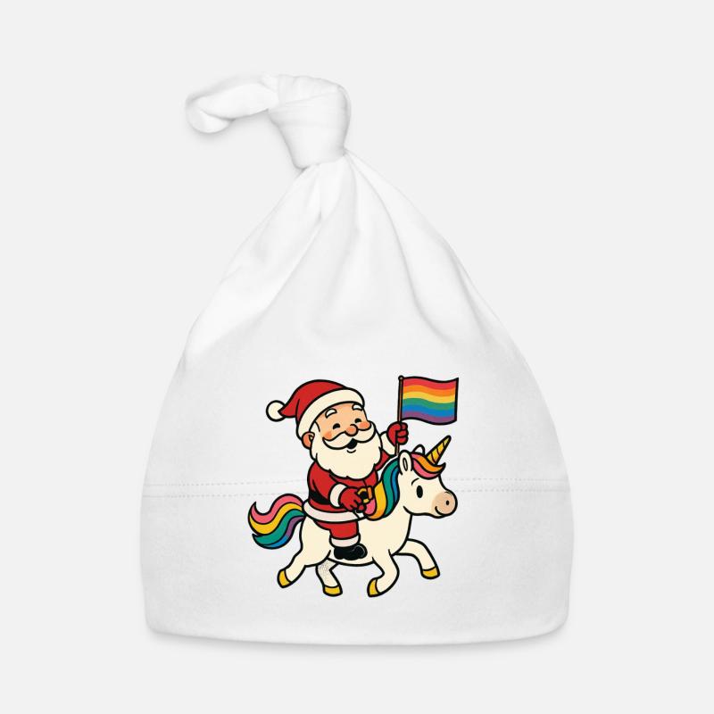 Süßer Weihnachtsmann reitet Einhorn mit Regenbogen Baby Bio-Mütze