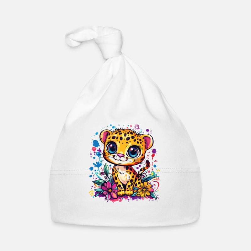 Bébé léopard coloré avec des fleurs Bonnet bio Bébé
