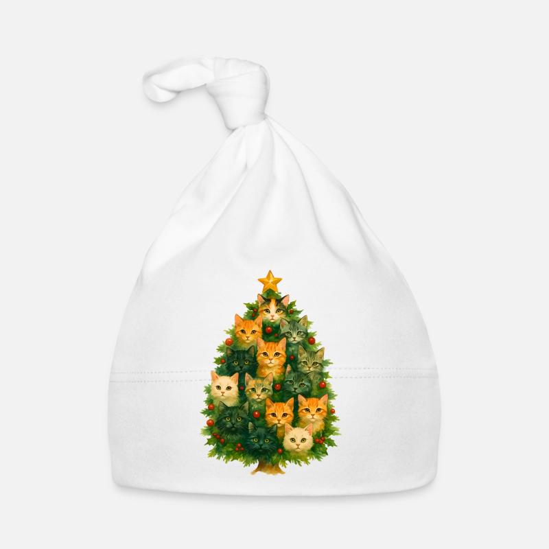 Cats Christmas Tree Collage Organic Baby Cap