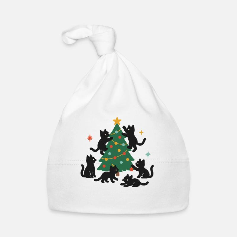 Chats de Noël amusants avec sapin de Noël décoré Bonnet bio Bébé