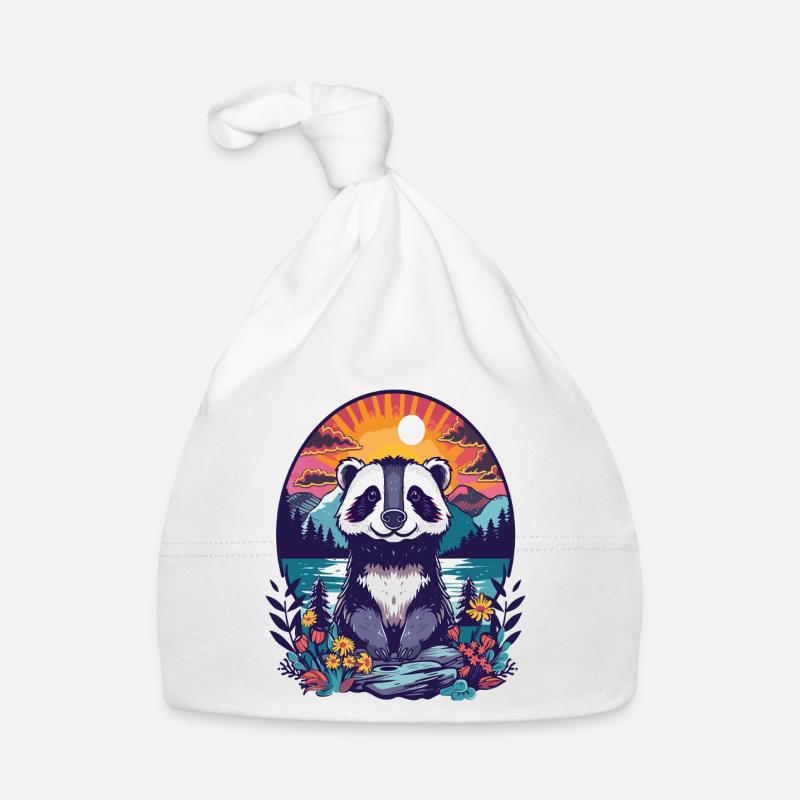 Panda coucher de soleil forêt Illustration Bonnet bio Bébé