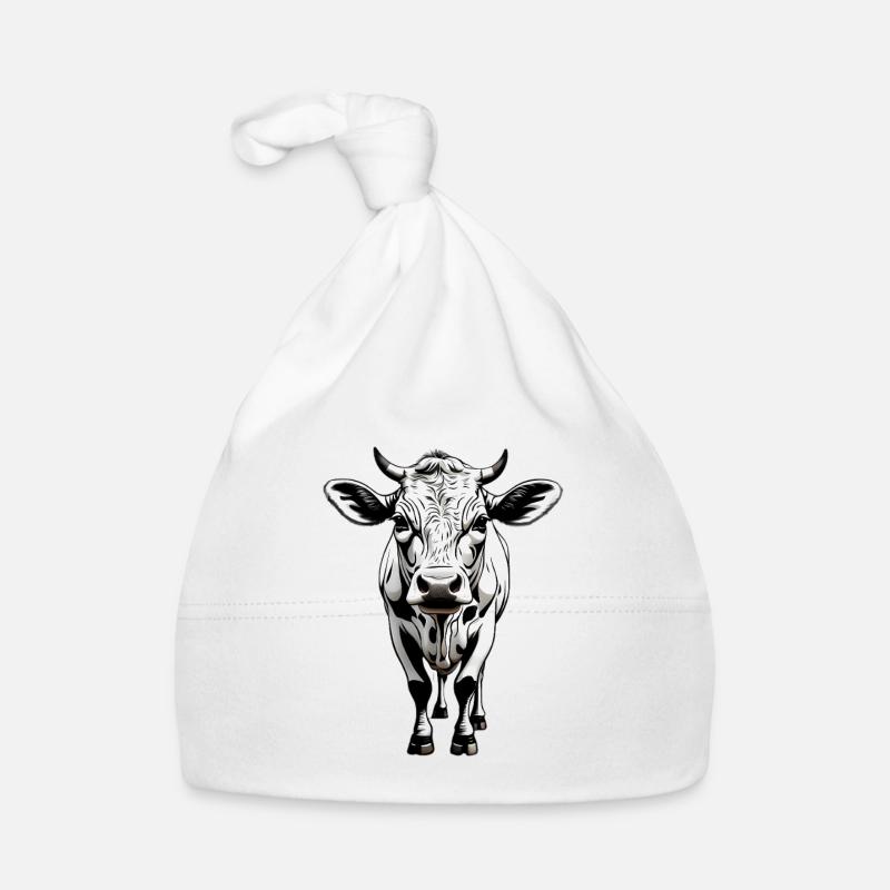 Illustration monochrome de tête de vache Bonnet bio Bébé