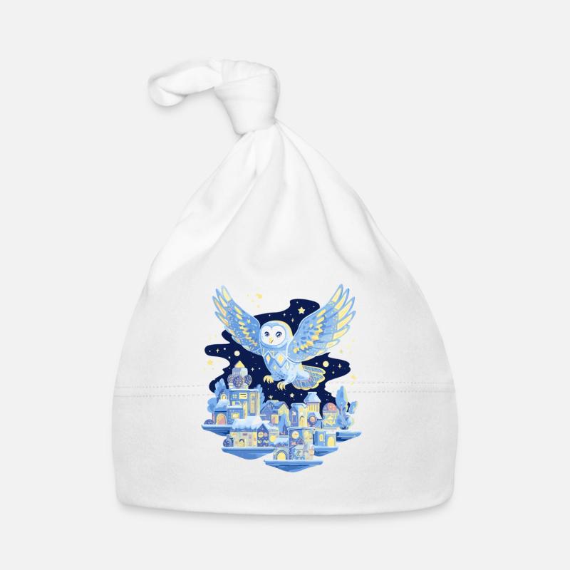 Owl flight over city at night Organic Baby Cap