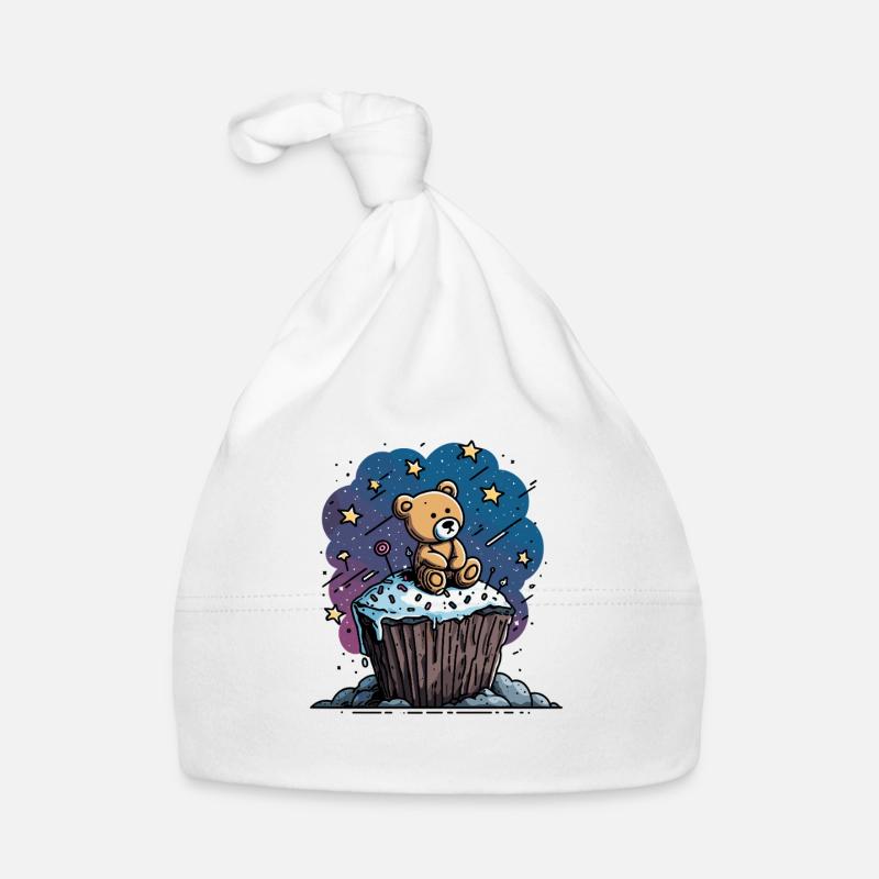 Cuddly bear on cupcake in space Organic Baby Cap