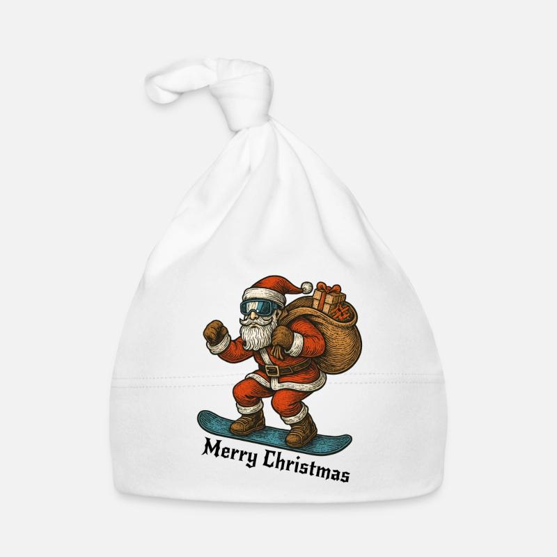 Santa Snowboard Joyeux Noël Bonnet bio Bébé