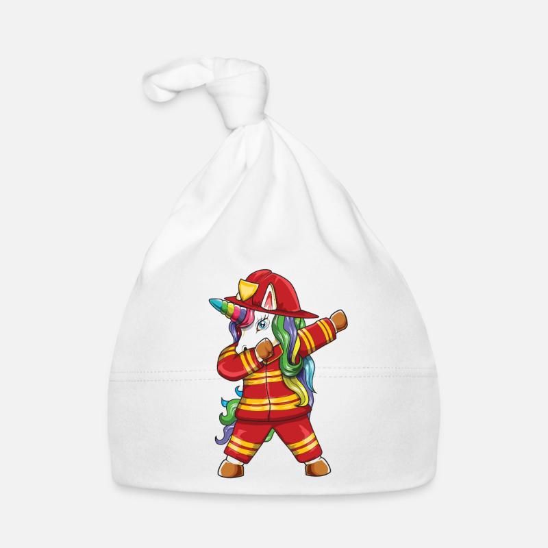 Pompier licorne en tamponnage, Papa Premier intervenant Gi - Bonnet bio Bébé - blanc