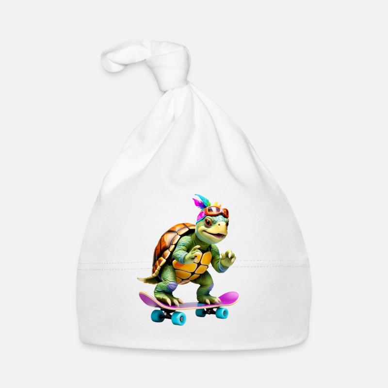 Skateboard-Schildkröte mit Farbfedern Baby Bio-Mütze
