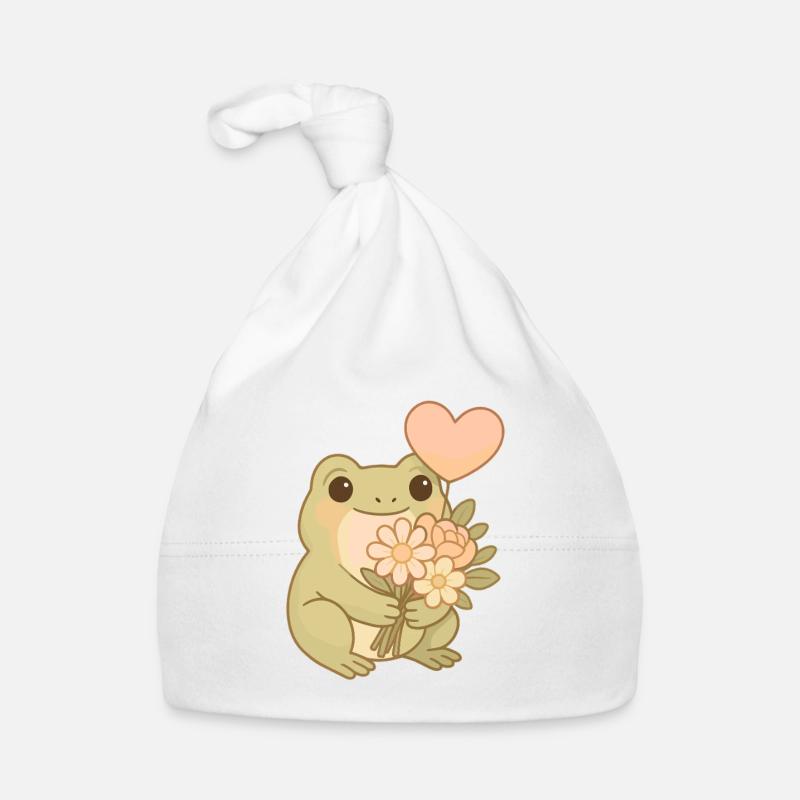 Grenouille Kawaii avec des fleurs – Art mignon en Frogcore Bonnet bio Bébé