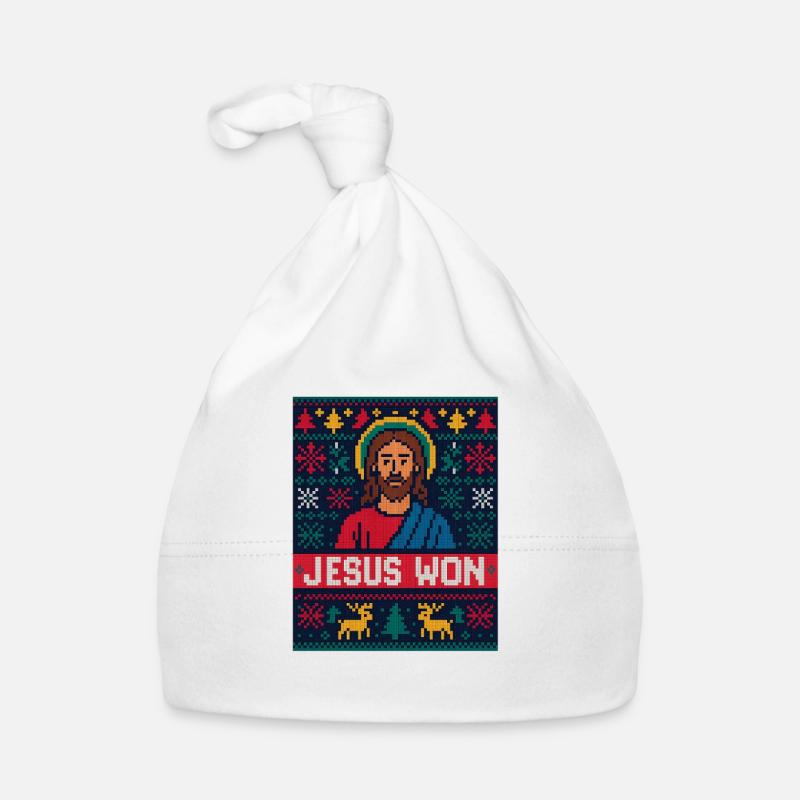 Jésus a gagné Pixel Noël Foi chrétienne Bonnet bio Bébé