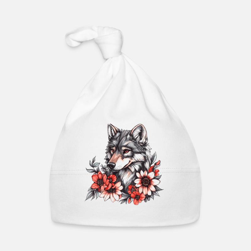 Wolf with flower wreath Organic Baby Cap