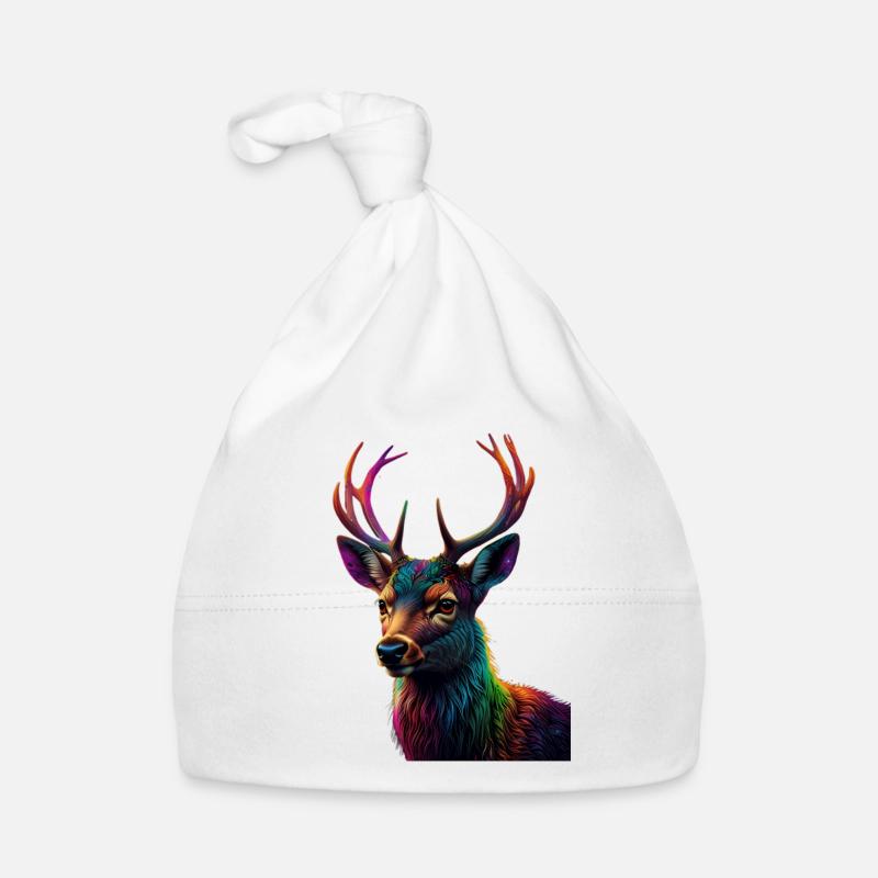 Rainbow Deer Head Art Print Organic Baby Cap