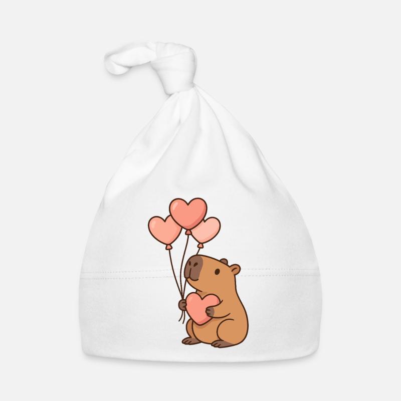Capybara avec ballons en forme de cœur – Motif mignon de la Saint-Valentin Bonnet bio Bébé