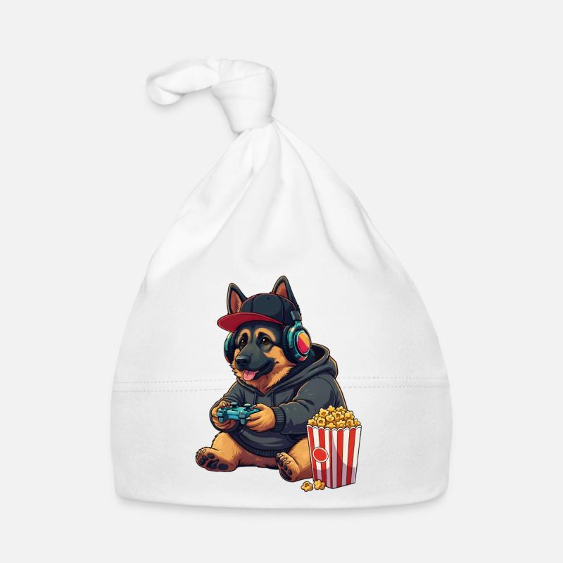 Deutscher Schäferhund mit Popcorn Baby Bio-Mütze