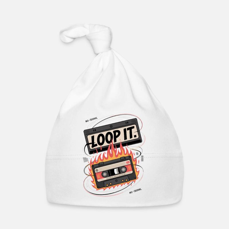 Retro cassette with "Loop It" flame design Organic Baby Cap