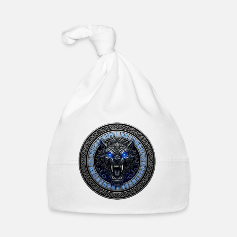 Helheim Creation /Moon Wolf Rune Shield Organic Baby Cap