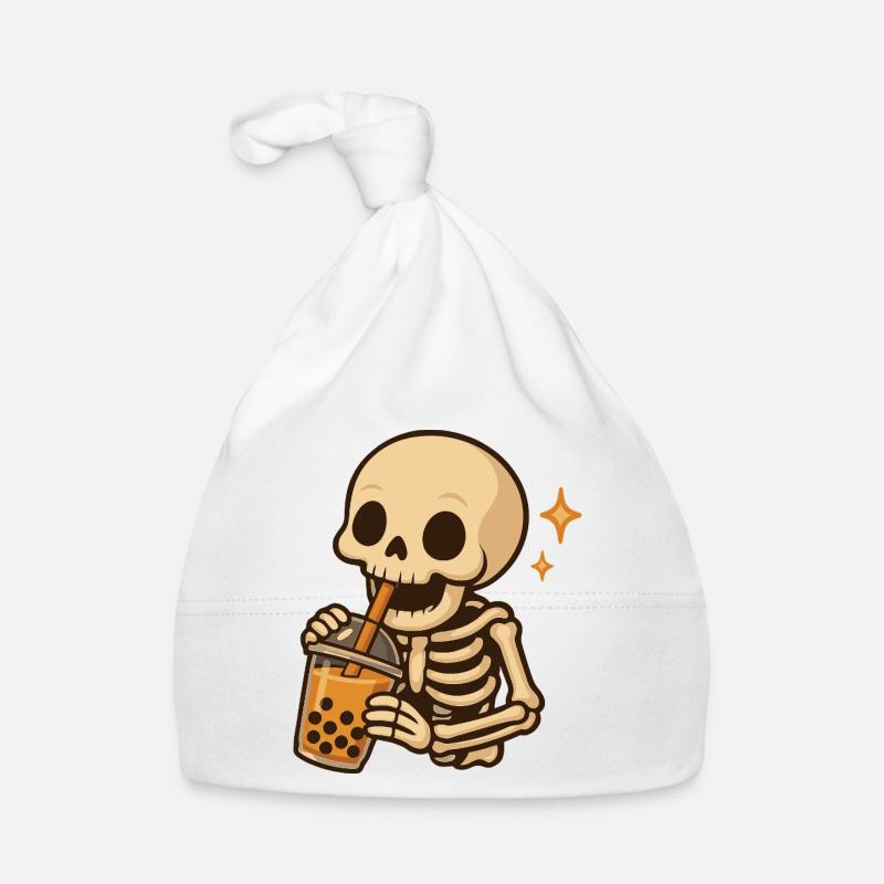 Skeleton with Bubble Tea kawaii Skeleton Organic Baby Cap