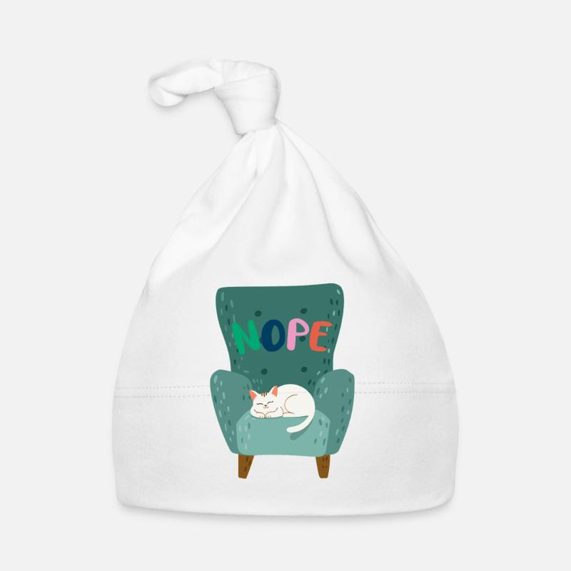 Cute Sleeping Cat with "NOPE" Lazy Mood Organic Baby Cap