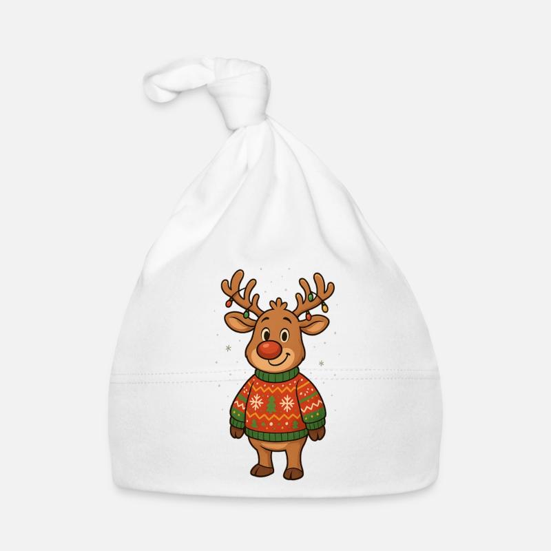 Winterhirsch im Weihnachtspullover Baby Bio-Mütze