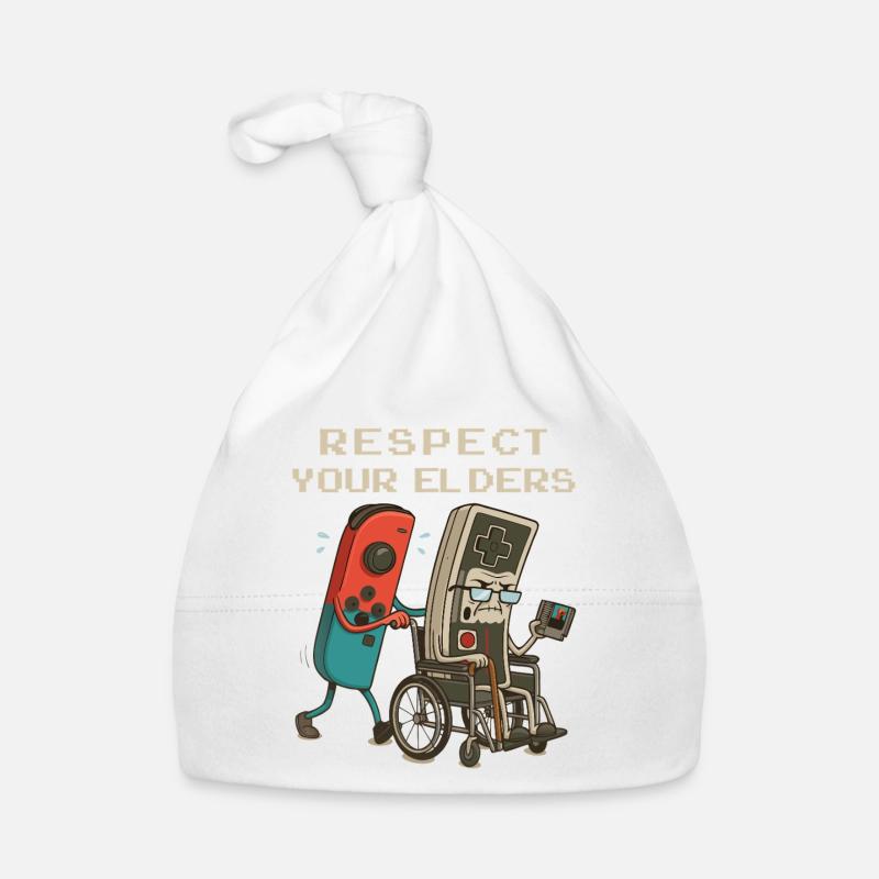 Respect Your Elders Funny Retro Gaming Controller - Organic Baby Cap - white