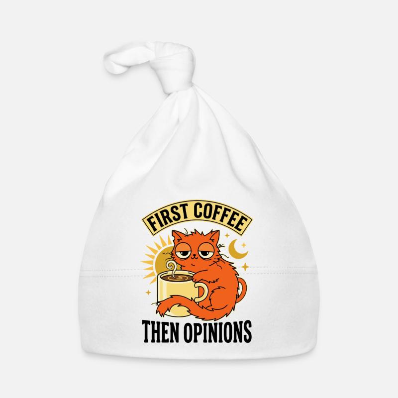 D’abord le café puis les opinions chat endormi mignon, drôle Bonnet bio Bébé