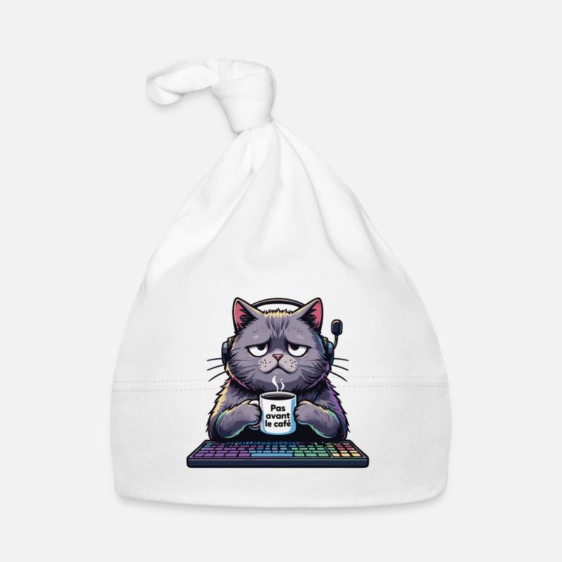 illustration d'un chat qui n'est pas matinal Bonnet bio Bébé