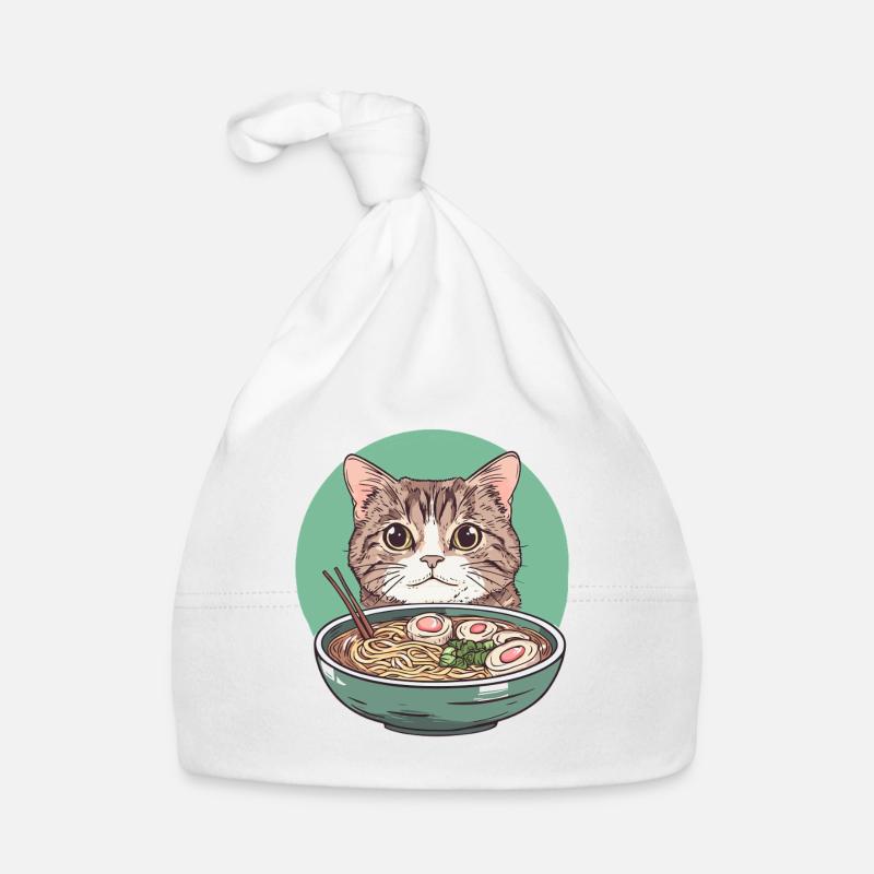 Chat avec des ramen : Ronronnement de nouilles Bonnet bio Bébé