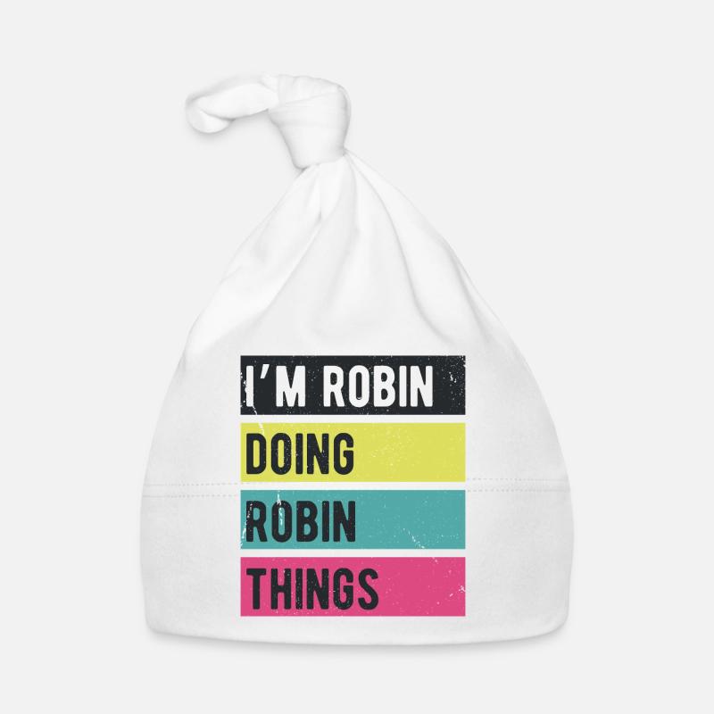 Ich bin Robin und mache Robin-Dinge in Retro-Farben Baby Bio-Mütze