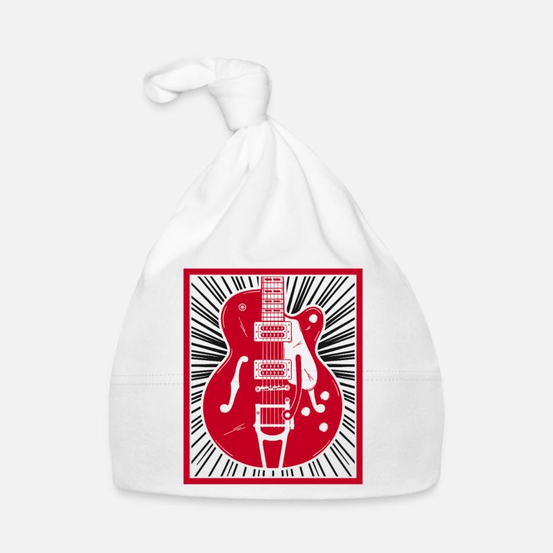 Red Retro Guitar Silhouette Burst Organic Baby Cap