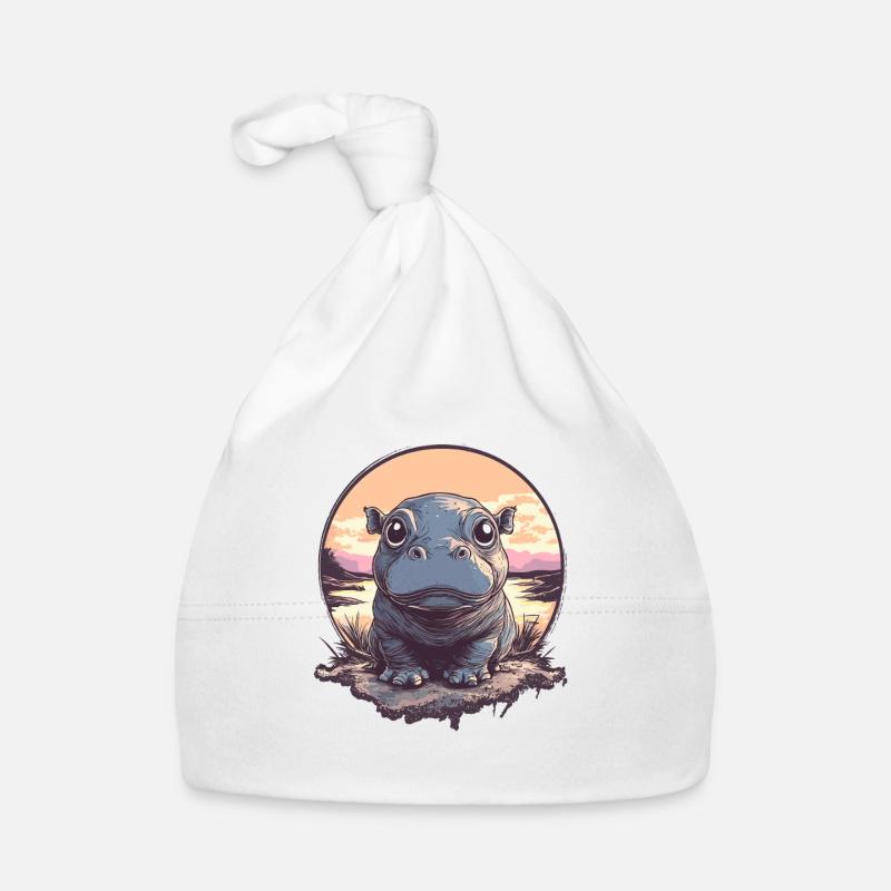Illustration de l’hippopotame au coucher du soleil Bonnet bio Bébé