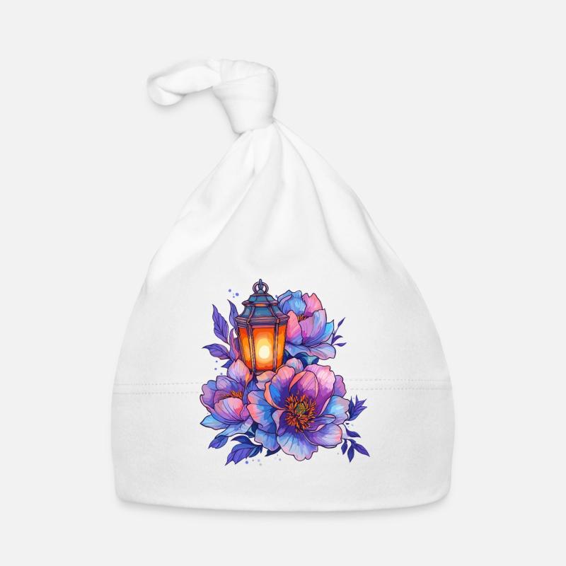 Lantern light in front of colorful peonies Organic Baby Cap