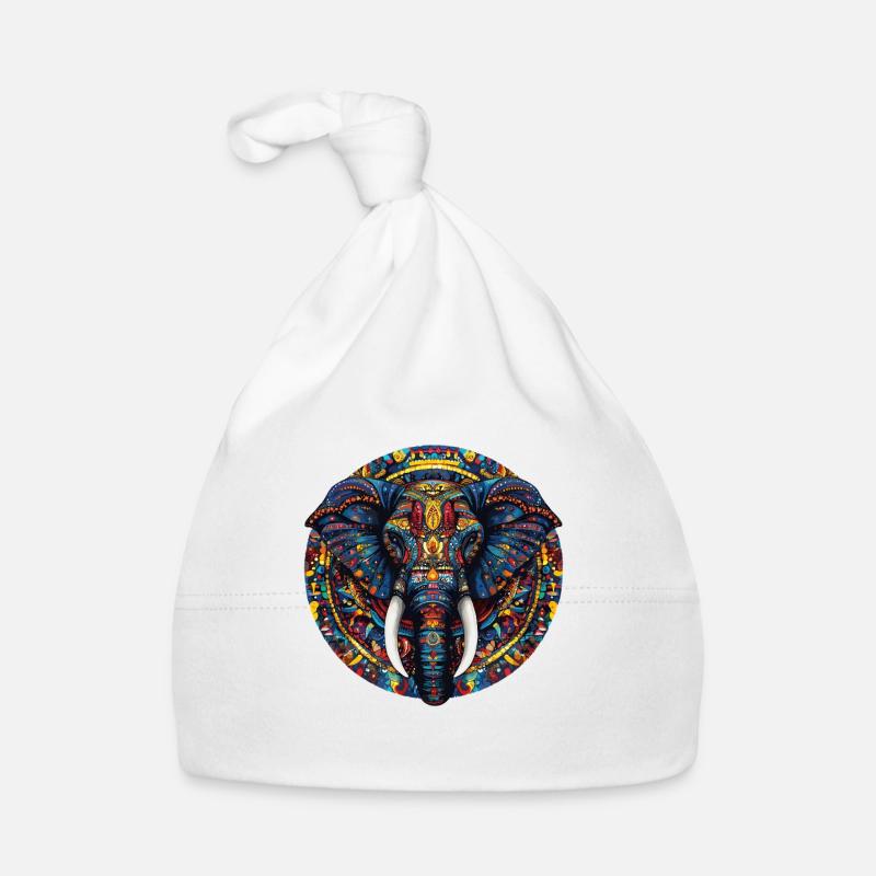 Farbenfrohe Elefanten-Mandala Baby Bio-Mütze
