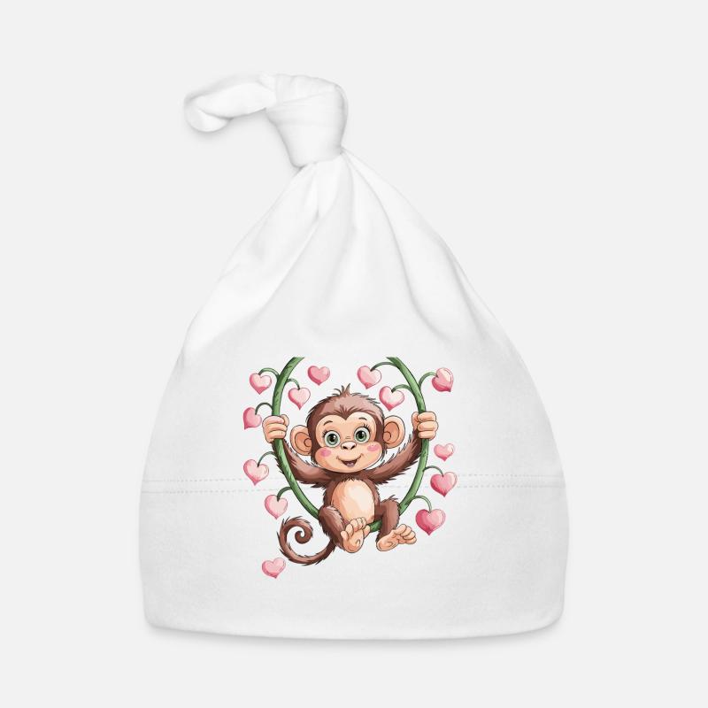 Petit singe mignon avec un motif de cœur pour enfants Bonnet bio Bébé