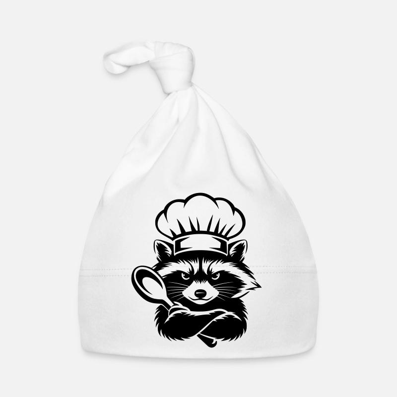 Raton laveur drôle avec chapeau de chef et cuillère Bonnet bio Bébé