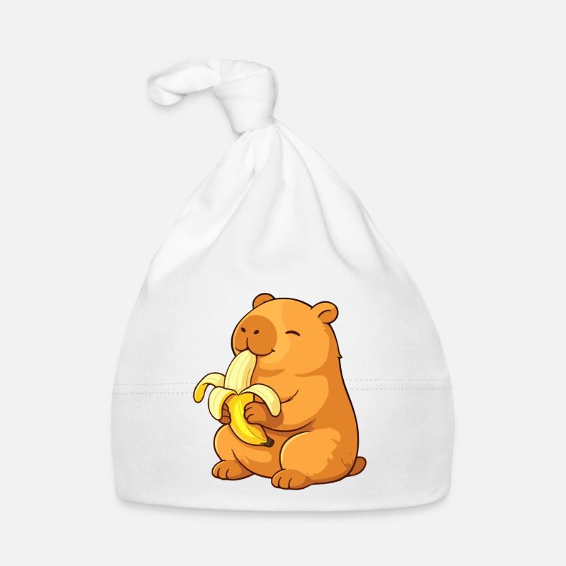 Capybara souriant mangeant une banane Bonnet bio Bébé