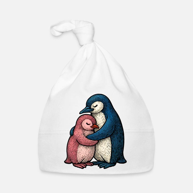 Umarmte Pinguine: Blau Rosa Duo Baby Bio-Mütze