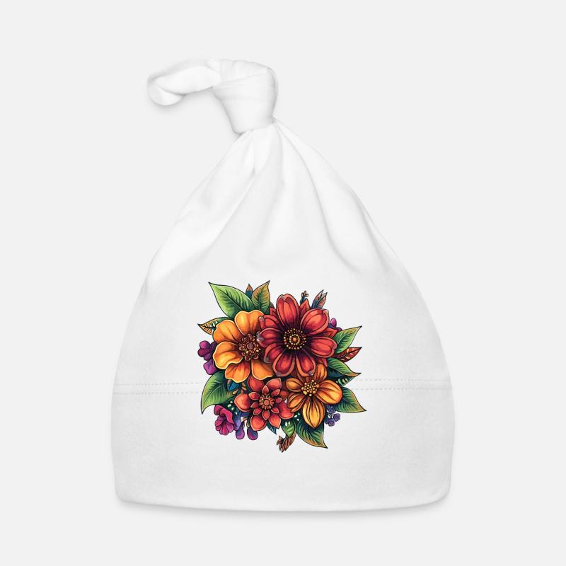 Composition florale colorée Bonnet bio Bébé