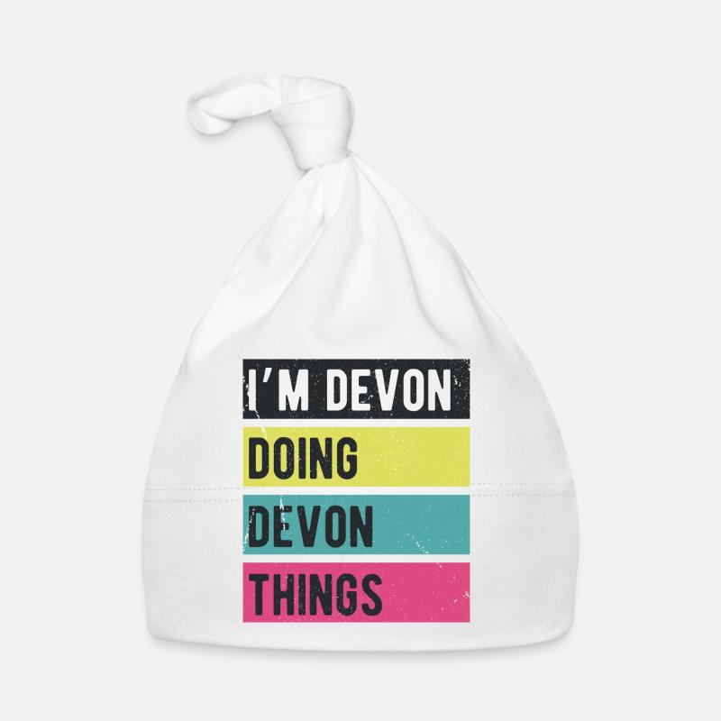 Ich bin Devon und mache Devon-Dinge in Retro-Farben Baby Bio-Mütze
